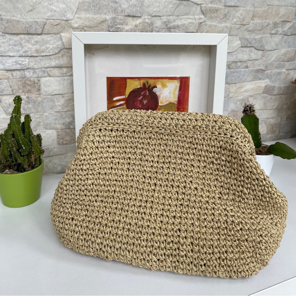 Raffia Clutch Bag, Boho Bag, Vintage Clutch Bag, Cloud Bag, Dumpling Clutch Bag - Picture 1 of 5